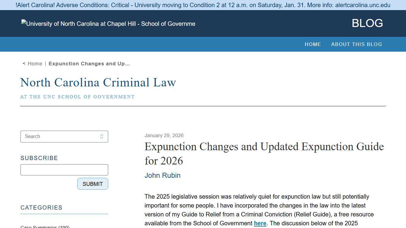 Expunction Changes and Updated Expunction Guide for 2026 – North Carolina Criminal Law